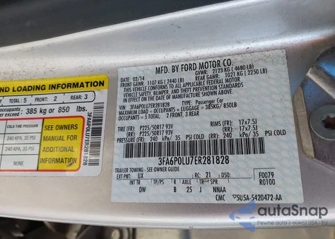 2014 Ford Fusion Hybrid Se z USA, uszkodzony, nr VIN 3FA6P0LU7ER281828
